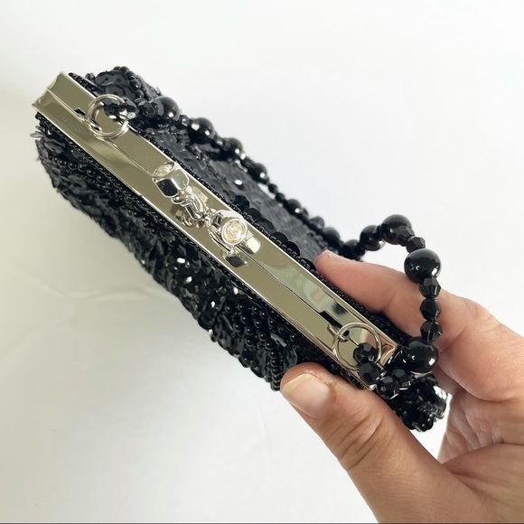 Kate Landry Black Sequin Evening Wristlet Hand Bag - Picture 5 of 15